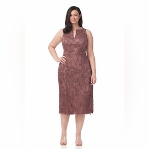 JS Collection Aida V-Neck Embroidered Mesh Midi Dress Mauve Mother of the bride